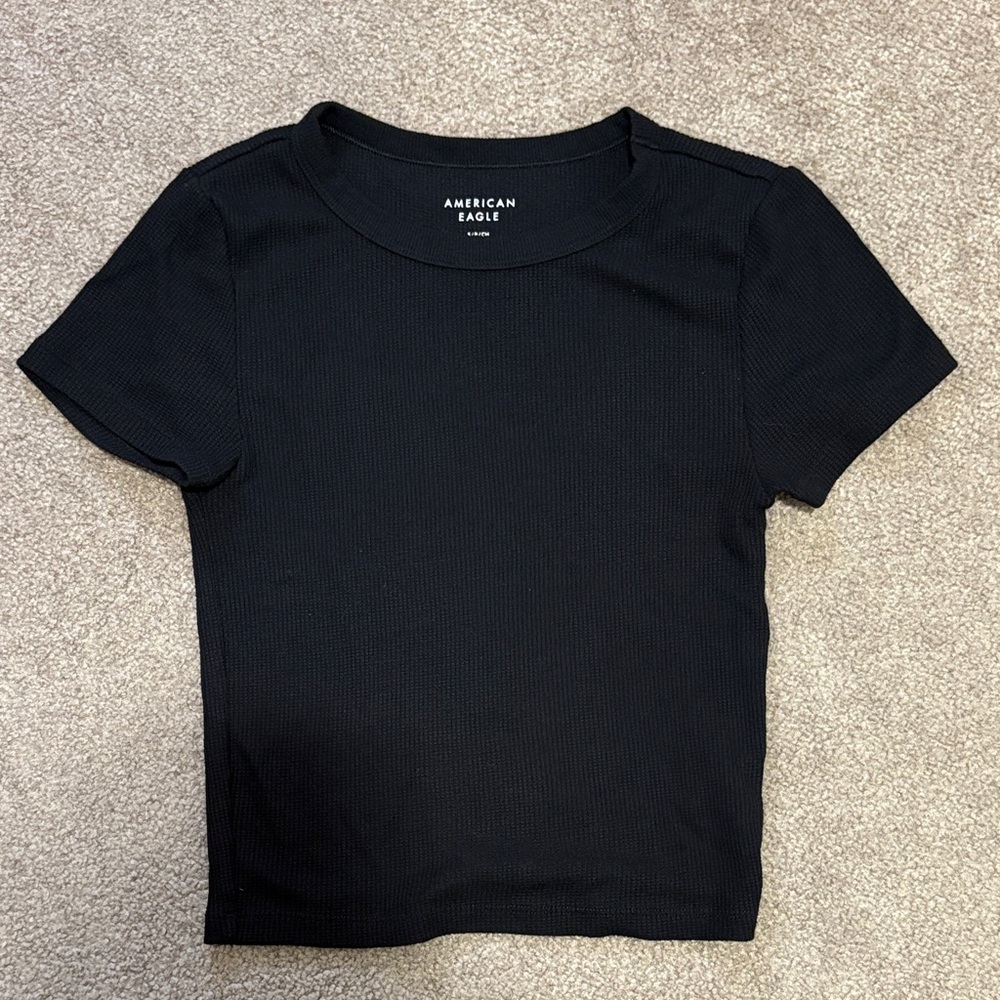 American eagle black waffle knit baby tee
